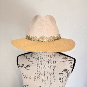 Pasionarte Único Hecho A Mano Fedora Straw Hat With Pearls